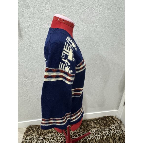 Vintage Southwestern Train Cardigan Knit Open Front Blue Sweater - Picture 3 of 6